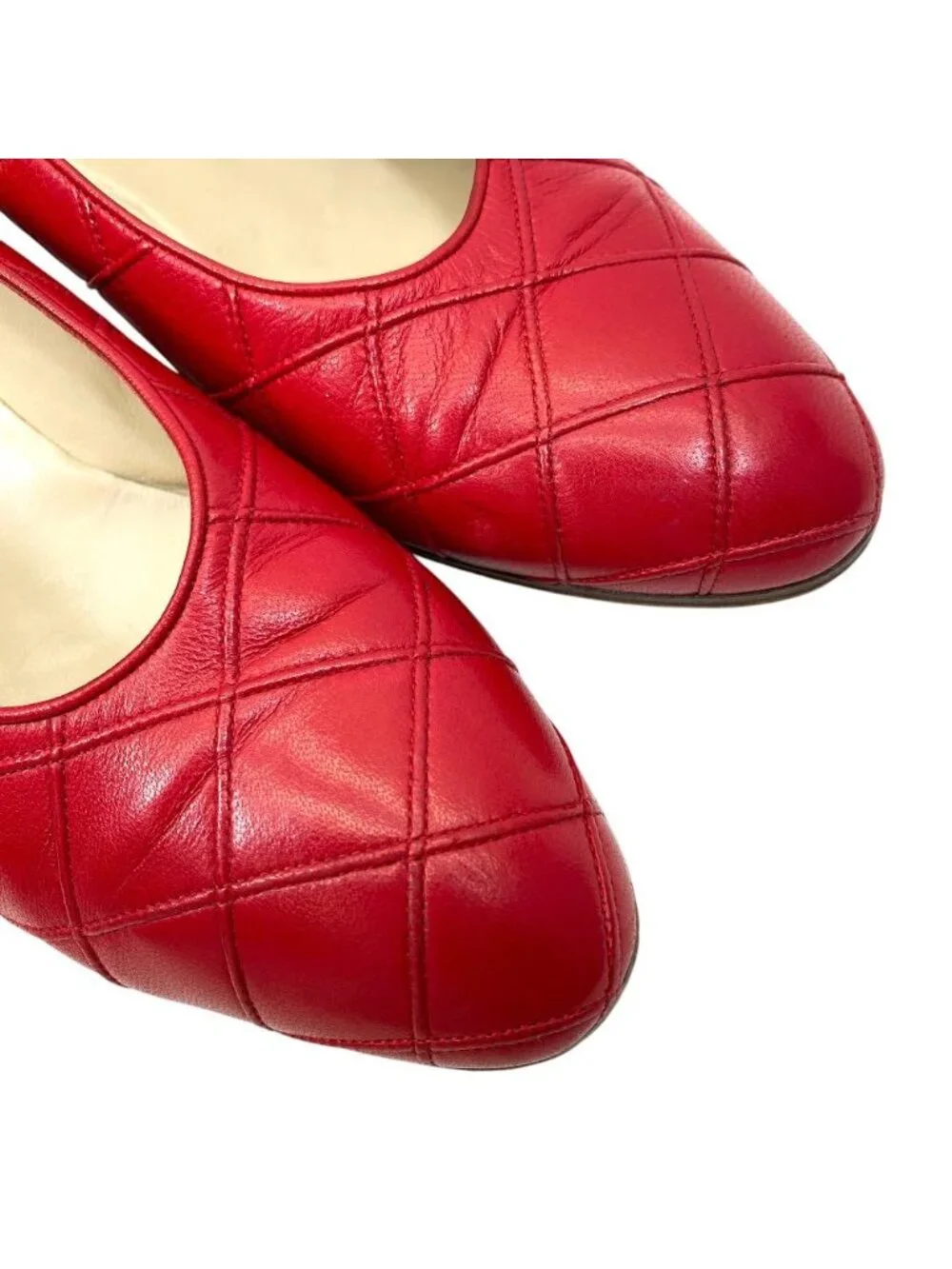 Chanel Quilted Pumps Leather Red High Quality Daily Practical Heel